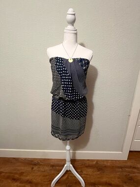 Mystic Strapless black & White Mixed-Print Dress